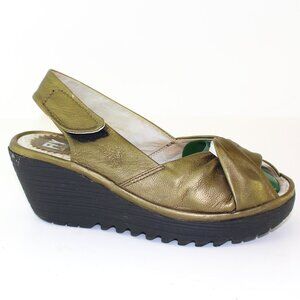 Fly London Yakin Golden Slingback Wedge Sandal (6.5 US)